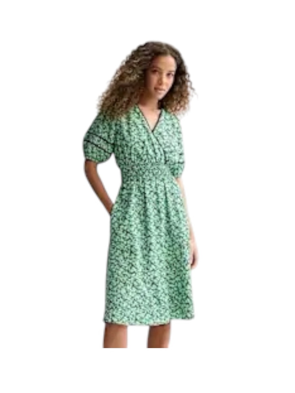 Draper James Green Blue Floral Puff Sleeve Knee Length Dress Fit & Flare